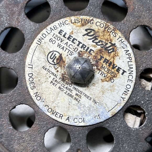 Vintage Presto Cast Iron Electric Trivet Hotplate Tabletop Food Warmer TRV-10 - Picture 7 of 13